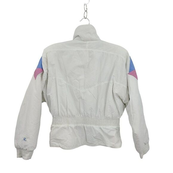 Vintage 80's Roffe Ski Snow Jacket 8 White Dolman Sleeve High Neck Cinched Waist - Picture 3 of 17
